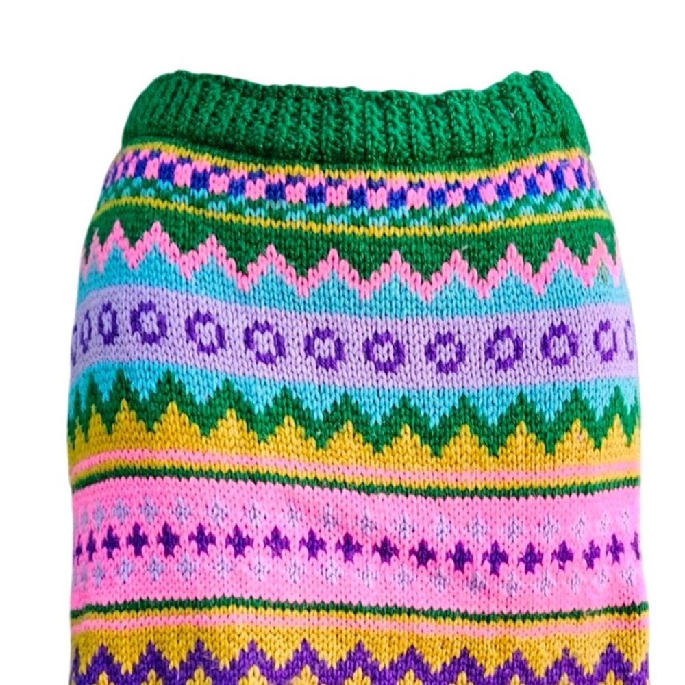 Vintage Hand Knit Colorful Fair Isle Skirt Pastel Elastic Waist Medium - Picture 3 of 15